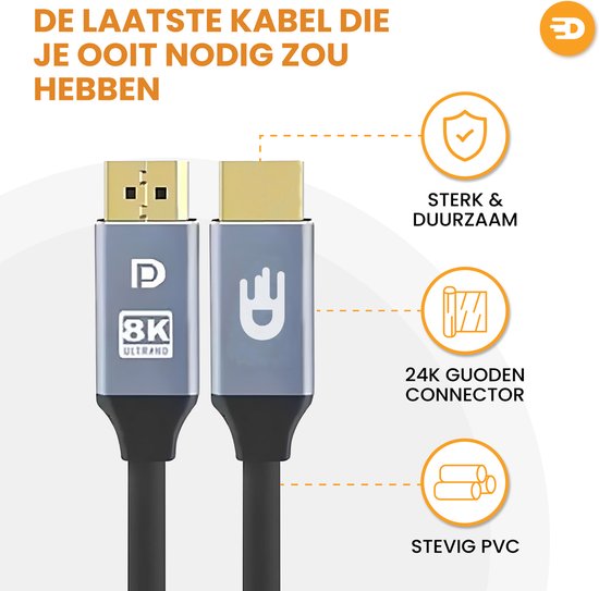 Drivv. Displayport-Kabel - 8K 60Hz - 4K 144 Hz - 32.4GBps - Displayport 1.4 - DP-Kabel - PVC - 1 Meter - Space Grau