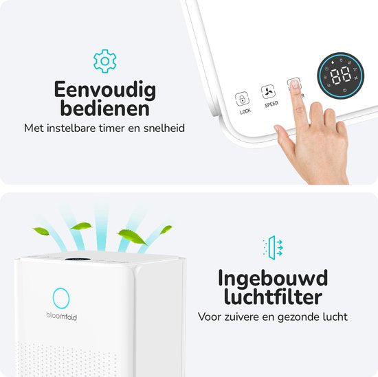Bloomfold Luftentfeuchter - 12L pro Tag - inkl. Wasch-Trocken-Funktion - geeignet für Wohnzimmer, Schlafzimmer, Keller & Badezimmer - Luftentfeuchter - Weiß