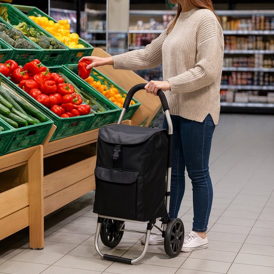 Outbee Einkaufswagen - Einkaufswagen - Zusammenklappbar - Mit Rädern - Schwarz