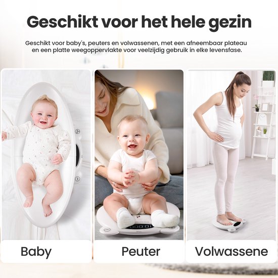 Babywaage - mit Wiegeplattform - Digitalwaage - mit Tara-Funktion und App - 50g bis 200KG - Weiß - von Faas