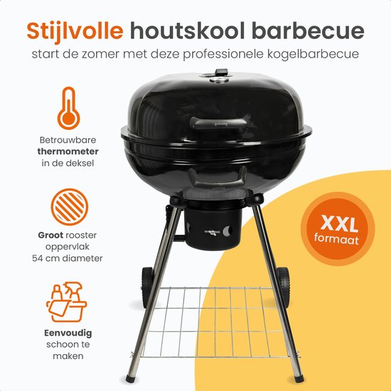 Goliving - Holzkohlegrill auf Rollen - Inklusive Zubehör - XXL BBQ mit Deckel - Ø 54 cm - 65 x 89 cm - Metall - Schwarz