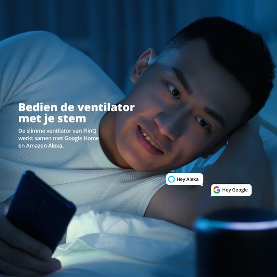 FlinQ Smart Fan - Stativ-Ventilator - Standventilator - Leiser Ventilator mit 90° Drehung - Steuerung per App oder Fernbedienung - Weiß