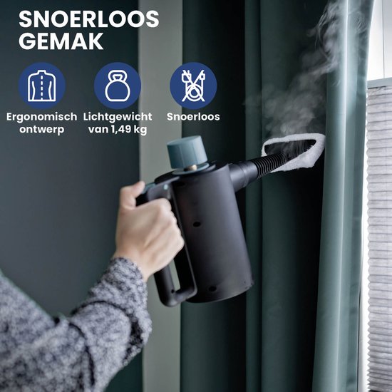 Nexxt Kabelloser Dampfreiniger mit Zubehör - Wassertank 360 ml - Bis zu 135 °C und 3,5 Bar - Für Böden und Polster - 1350 Watt - Schwarz