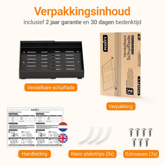 Posity Schublade - Küchenschrank-Organisator - Spülenschrank/Schubladen-Organisator - Innenschublade Küche - Ausziehbar und verstellbar (43-67 cm) - Teleskopisch - Schwarz