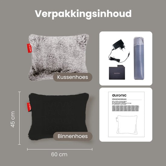 Auronic Wärmekissen - Teddy - 45x60 - Kabellos - Wiederaufladbar - Elektrisches Kissen - Infrarot - Grau