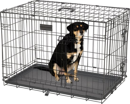 Brixy Hundebank - Sitzbank für Hunde - Größe M - klappbar - 76 x 47 x 54 CM - 2 Türen - Schwarz