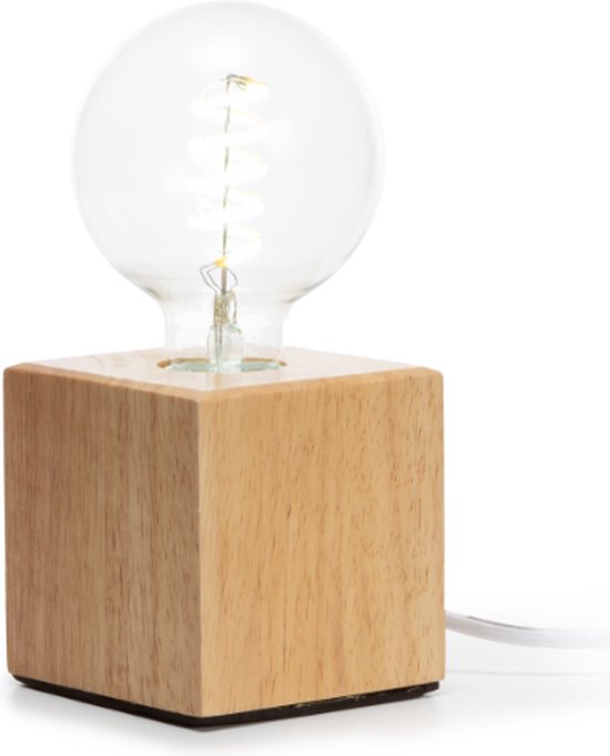 Lampenfassung, Würfel, Kabel mit Schalter, E27, 60 W, IP20, Eiche, 90 mm x 90 mm