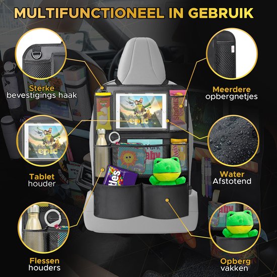 Toivo 2er-Set Luxus-Autositz-Organizer - wasserabweisendes Oxford-Material - Schwarz - Tablet-Halter - Auto-Organizer