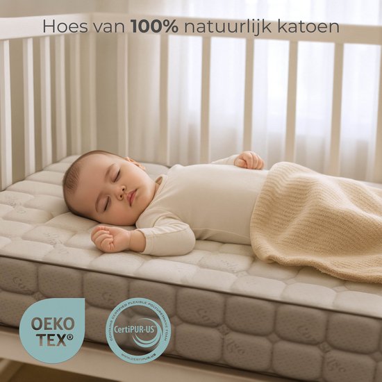 CozySense® Babymatratze 60x120 - Kinderbett - für Babys & Kleinkinder - 100% Baumwollbezug - wasserdicht & hypoallergen - druckreduzierender Gel-Gedächtnisschaum