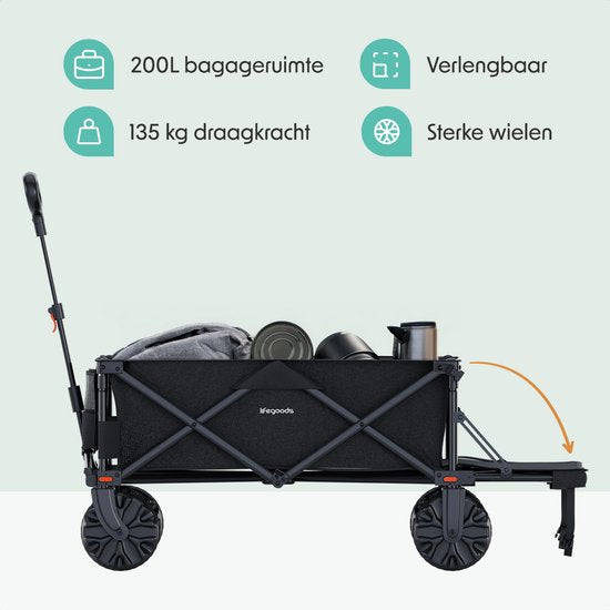 LifeGoods Wagon - Faltbarer Wagen - 130KG - 200L - faltbar - mit Schutzhülle - Schwarz