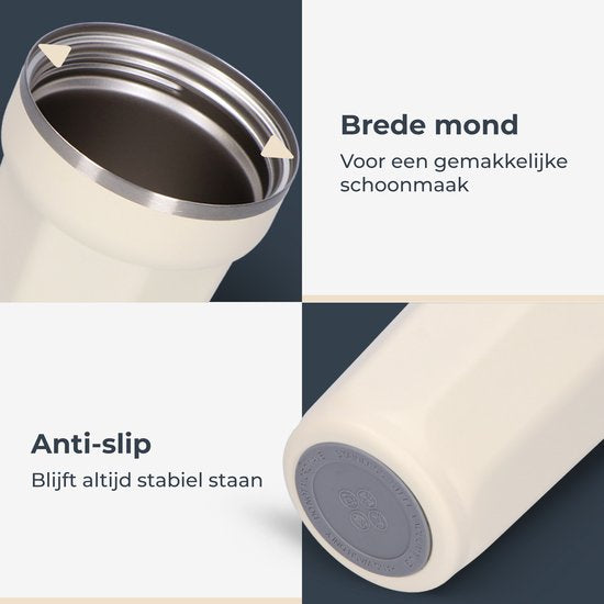 Castagnola Thermosbecher - Kaffeebecher To Go - Reisebecher für Kaffee und Tee - Teebecher - 380 ML - Edelstahl - Offwhite - Octagon