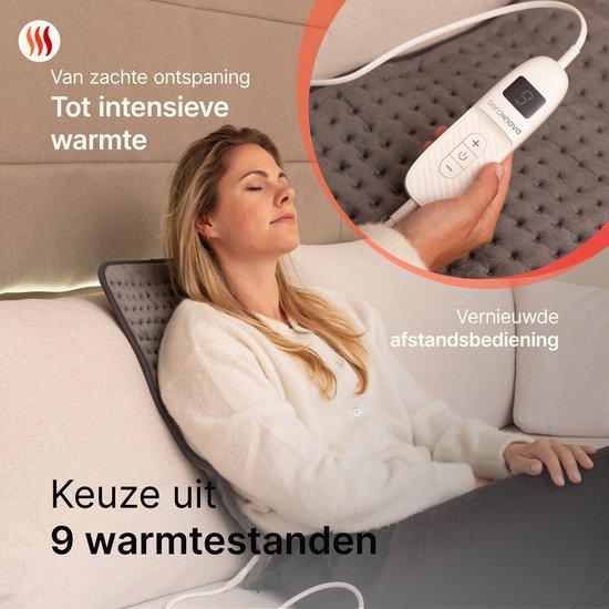 Seranova Elektrisches Wärmekissen für Rücken, Füße, Nacken, Schultern, Bauch - Heizkissen - Heizkissen - Waschmaschine - 60x30cm - Dunkelgrau