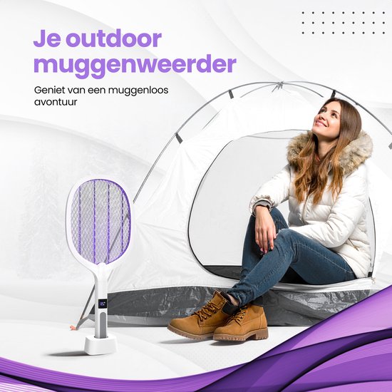 TTD® Premium Elektrische Fliegenklatsche und Mückenlampe Wiederaufladbar mit XXL 2 Meter Ladekabel und LCD Bildschirm - 2 Stufen Fliegenklatsche und Mückenlampe - 2500 Volt - Wiederaufladbar über USB und Steckdose - Mit Sicherheitsnetz - UV Licht - Fliege