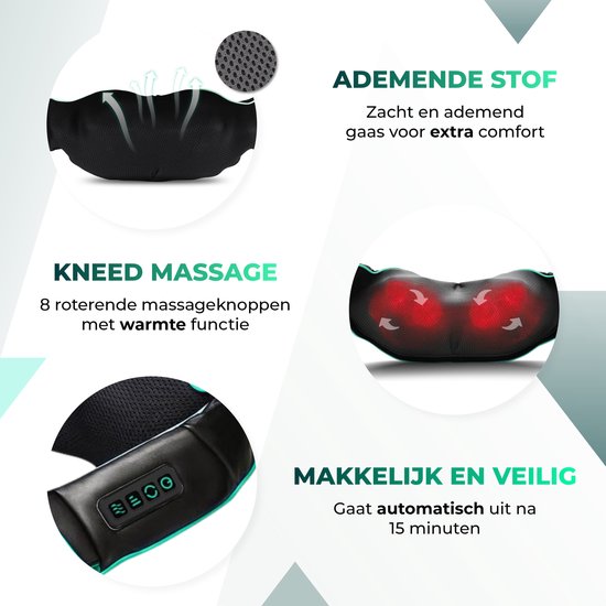 Massagerr® Shiatsu-Massagekissen 2.0 - Kabellos - Nackenmassagegerät - Inkl. Tragetasche und Stressball - Massagegerät für Rücken, Nacken und Schulter - Infrarot-Wärmefunktion - Rückenmassage - Massagegeräte