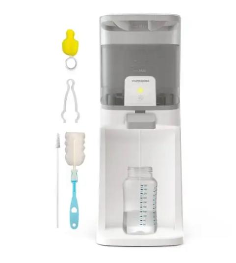 Vulpes Goods® Baby-Wasserspender Pro - 1,6 Liter - Mit 3 Temperatureinstellungen und LED-Anzeige - Einhandbedienung - Für Flaschennahrung und Tee - Weiß/Hellgrau