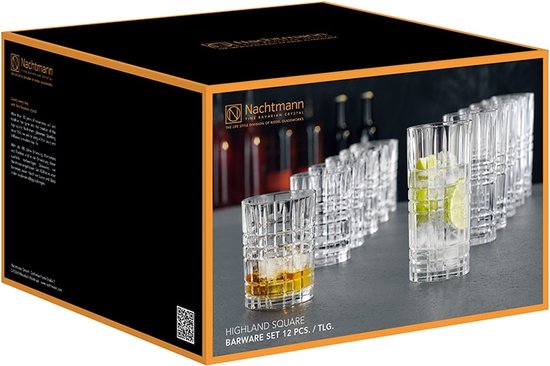 Nachtmann – Square Whisky- und Longdrinkgläser – 12er-Set – Whisky – Longdrink