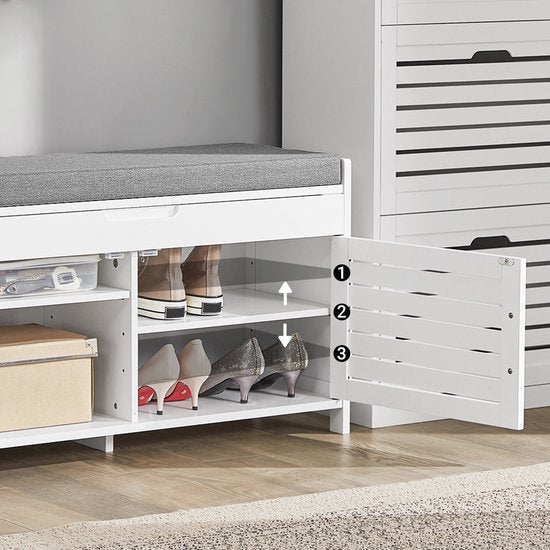 SoBuy FSR102-W Aufbewahrungsbank - Weißer Schuhschrank mit Bank und 2 Türen