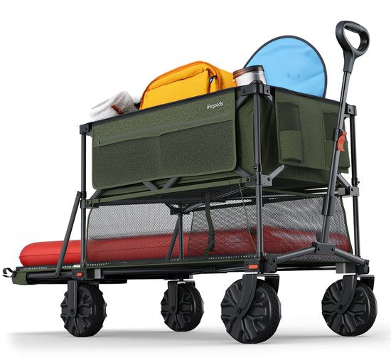 LifeGoods Double Wagon - Faltbarer Wagen - 200KG - 400L - Faltbar - Mit Schutzhülle - Grün