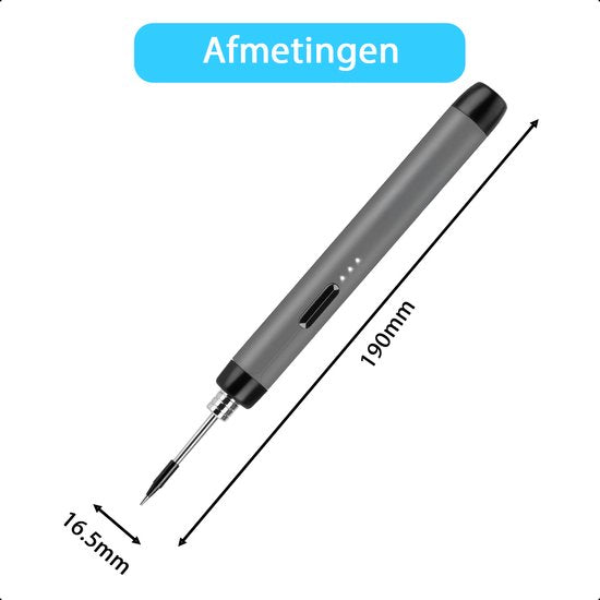 Tech Essentials Kabelloses Lötkolben - 8W - USB-C - Mit Dose - Kit - Feinlöten - Stift - Batterie - Lötset - Löten - Grau