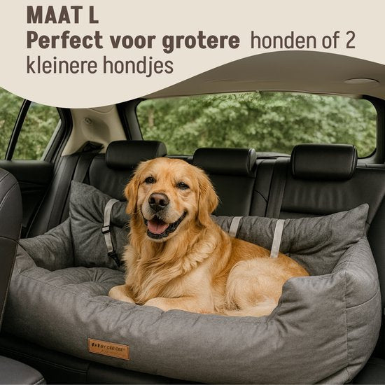 By Cee Cee Autositz Hund - Premium Autokorb Hund - Hundekorb Auto mit Sicherheitsgurt - Hundesitz - Autositz - All Season - Grau - Größe L - Große Hunde