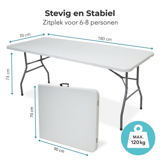 LifeGoods Zusammenklappbarer Tisch - 70x180cm - Verstellbarer und stabiler Klapptisch - Wetterfest - Outdoor-Klapptisch - Weiß