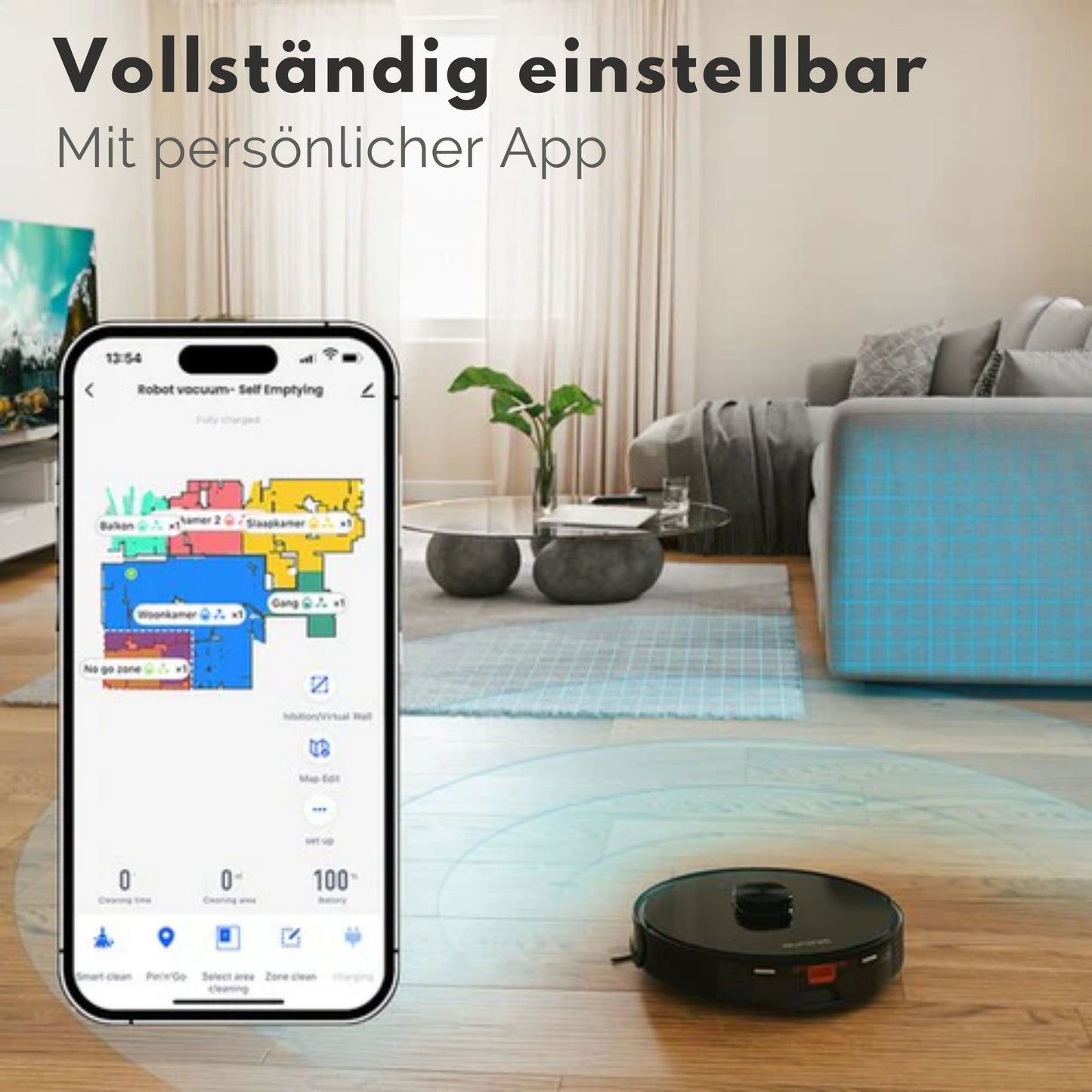 Auronic Staubsaugerroboter - Mit Wischfunktion - WiFi und App - Ladestation - Haustiere - Wischroboter - Lasernavigation - Schwarz