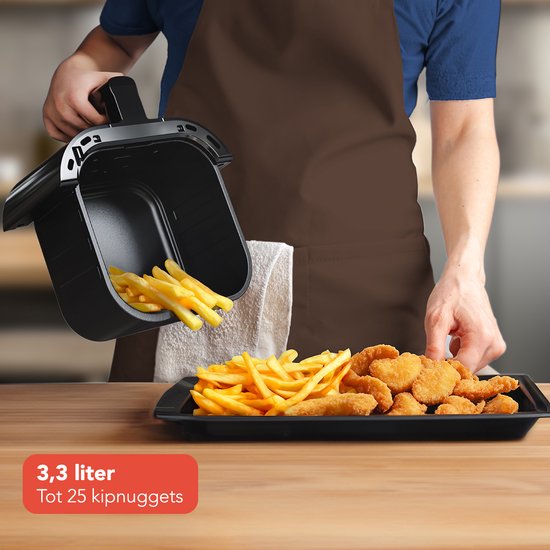 KitchenBrothers Airfryer - 3.3L - 1400W - Heißluftfritteuse - 50ºC bis 200ºC - Kompakt - 10 Kochprogramme - Schwarz