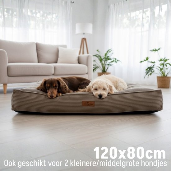 By Cee Cee Orthopädisches Hundekissen - Orthopädisches Hundekörbchen - Hundekissen XXL - Schaumstoffflocken Füllung - Gerippter Stoff Mocha Taupe - 120x80x18cm - Arlo