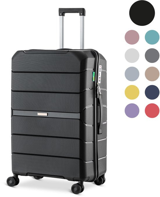 SKYCASES Urban Adventurer - Mittelgroßer Reisekoffer - Zahlenschloss - 44x27x66cm - 78L - Reisekoffer mit Kofferschloss - Spinner-Räder - Schwarz V2