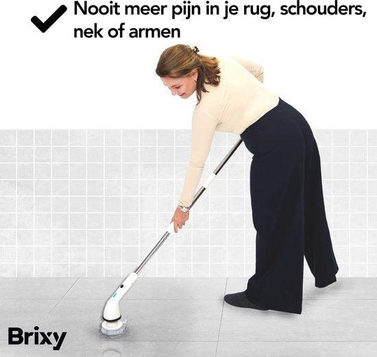 Brixy Elektrische Reinigungsbürste - Ausziehbare Schrubberbürste - Kabellos - 8 Aufsätze - Schrubber - Weiß