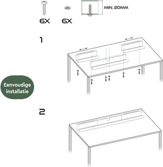 BRASQ Kabelwanne für Schreibtisch – 79-150 cm – Kabelmanagement – Unter Tisch - Weiß