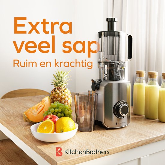 KitchenBrothers Slowjuicer - Vertikal - Entsafter - Gemüse- und Obstpresse - 126 mm - 750 ml - Grau