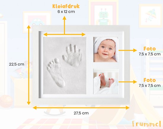 Frummel Baby Bilderrahmen mit Lehmabdruck (Gipsabdruck Baby) - Besser als Gipsabdruck - Lehmabdruck Baby Fuß und Hand - Mutterschaftsgeschenk Mädchen / Mutterschaftsgeschenk Junge - Baby Shower