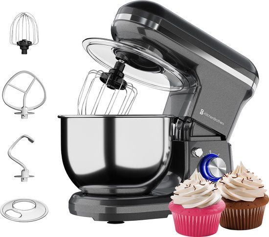 KitchenBrothers Küchenmaschine - Küchenroboter - 5L - Küchenmixer - 1200W - Anthrazit