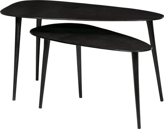 WOOOD Dreieckiger Beistelltisch - Metall - Schwarz Nickel - 49x89x49 - 2er Set