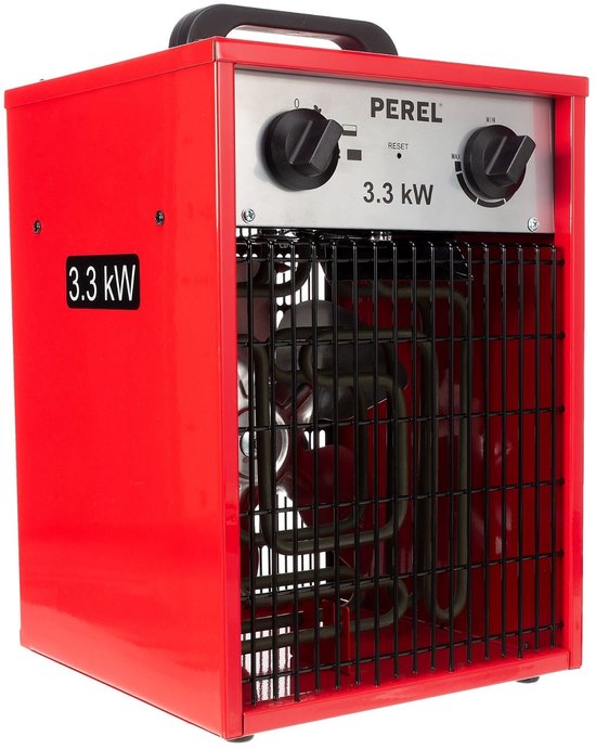Perel Elektroheizlüfter 3300W, 2 Heizstufen, Thermostat und Kühlbetrieb, IP24, mit Überhitzungsschutz, kompakter tragbarer Heizer für Werkstatt, Garage, Hobbyraum