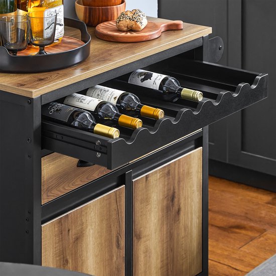 SoBuy Küchenwagen mit Rädern, Kücheninsel mit Flaschenhalter, 2 Schubladen und 2 Türen, Vintage Braun, 89x40x87 cm, Anrichte und Vorratsschrank - FKW122-SCH
