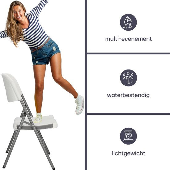 Perel Weißer Klappstuhl für den Innen- und Außenbereich, Kunststoff, platzsparend, ideal für Events, Partys und Catering, mit Stahlgestell und wetterfester Sitzfläche