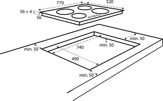 Inventum IKI7735MAT - Einbau-Induktionskochfeld - 77 cm - 4 Kochzonen - Brückenfunktion - 1- oder 2-phasig - Front mit Facettenrand - Schwarz matt