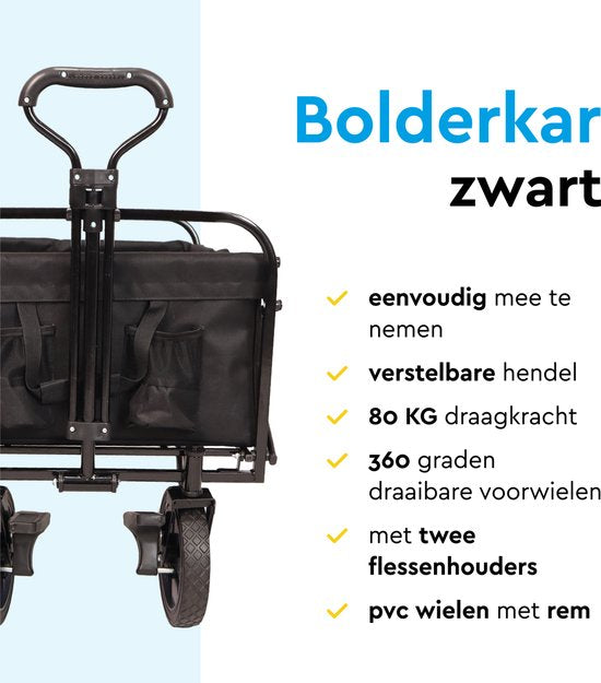 BRASQ Faltbarer Wagen - 100 Liter - 80 KG Kapazität - Schwenkbare Räder mit Bremse - 90x51x100 CM - Verstellbarer Griff - Faltbarer Wagen - Kompakt - Schwarz