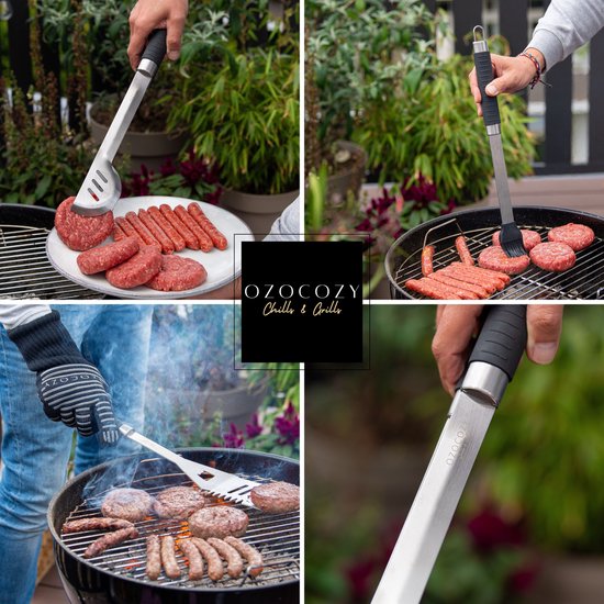Ozocozy Grillzubehör - 10-teilig - Grillwerkzeug und Grillhandschuh - Aluminiumkoffer - Geschenk für den Mann