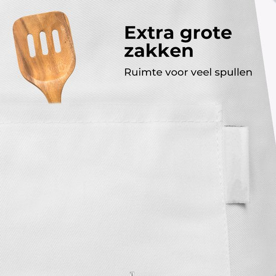 Küchenschürze - Wasser- und schmutzabweisend - Professionelle Kochschürze - Schürze für Frauen und Männer - Catering-Schürze - Unisex - Verstellbare Schnalle - Extra große Fächer - Weiß