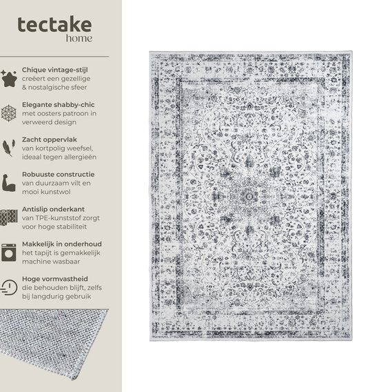 tectake - Vintage-Design-Teppich - Niederflorteppich - Aliya - 240cm x 340cm - grau