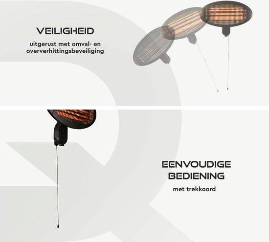 BRASQ Elektrischer Terrassenheizer Pendant PHW100 - Heizung 2000W - 3 Heizstufen - Innen und Außen - Spritzwassergeschützt - Schwarz