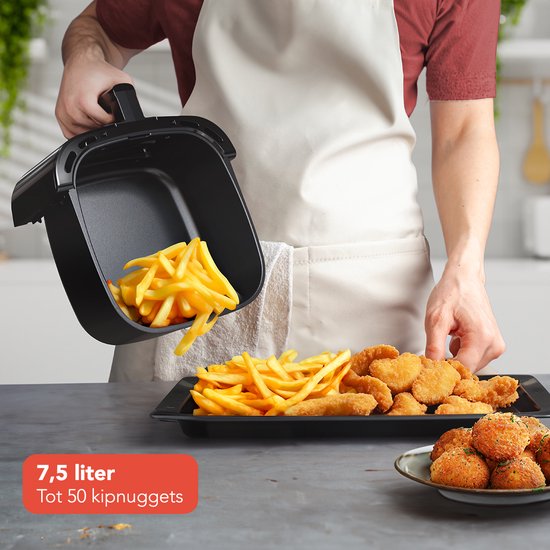 KitchenBrothers Airfryer XXL - 7.5L - 1800W - Heißluftfritteuse - Duale Heizung - 50ºC bis 200ºC - 10 Kochprogramme - Schwarz