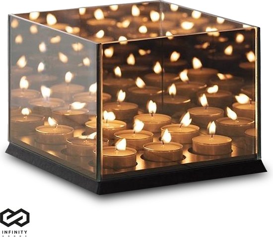 Infinity Goods Teelichthalter - Teelichthalter - 9 Teelichter - Reflektierendes Spiegelglas - Kerzenständer - Schwarz