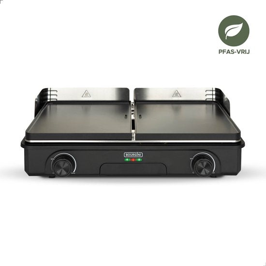 Bourgini Plancha Pure for 8 - Keramikbeschichtet (PFAS-frei) - Elektrisch - Gesundes Grillen - Backblech - Griddleplatte - Drehbare Grillplatte gerippt und flach