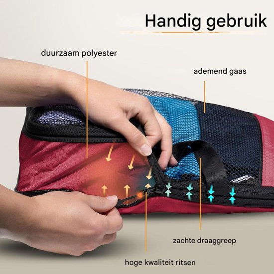 Packwürfel mit Kompression für Koffer und Rucksack inkl. Packsack, Sunset Blaze - Rot