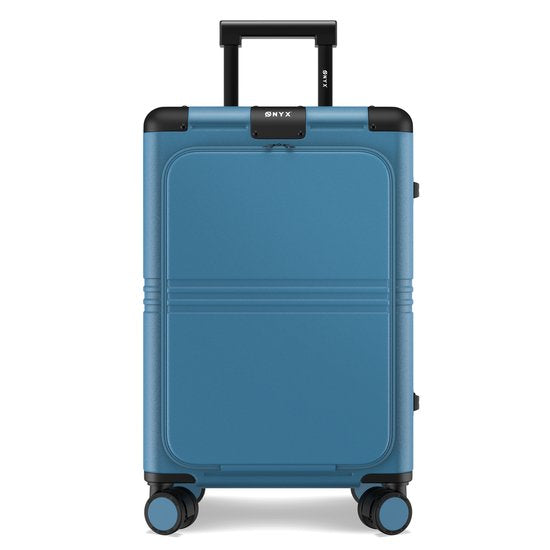 ONYX Hybrid Pro Handgepäck Koffer mit Fronttasche 38 Liter - Recyceltes Polycarbonat und reißverschlussloses Design - Reisekoffer mit TSA-Schloss und Spinner-Rädern - Leichter Trolley mit Laptop-Fach - Glacier Blue