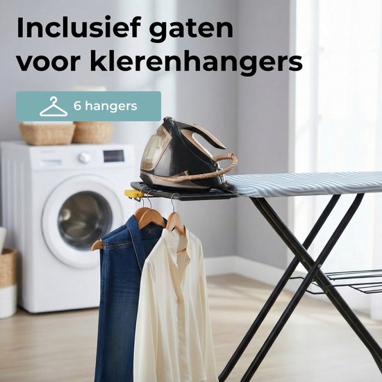 STAUS&BACH Bügelbrett X – für Dampfgenerator – 122 x 43,5 cm - Inklusive Ärmelbrett und Klappgestell - Höhenverstellbar von 76 bis 96 cm - Mit Halterung für Dampfbügeleisen - Blau - Ironiq Pro